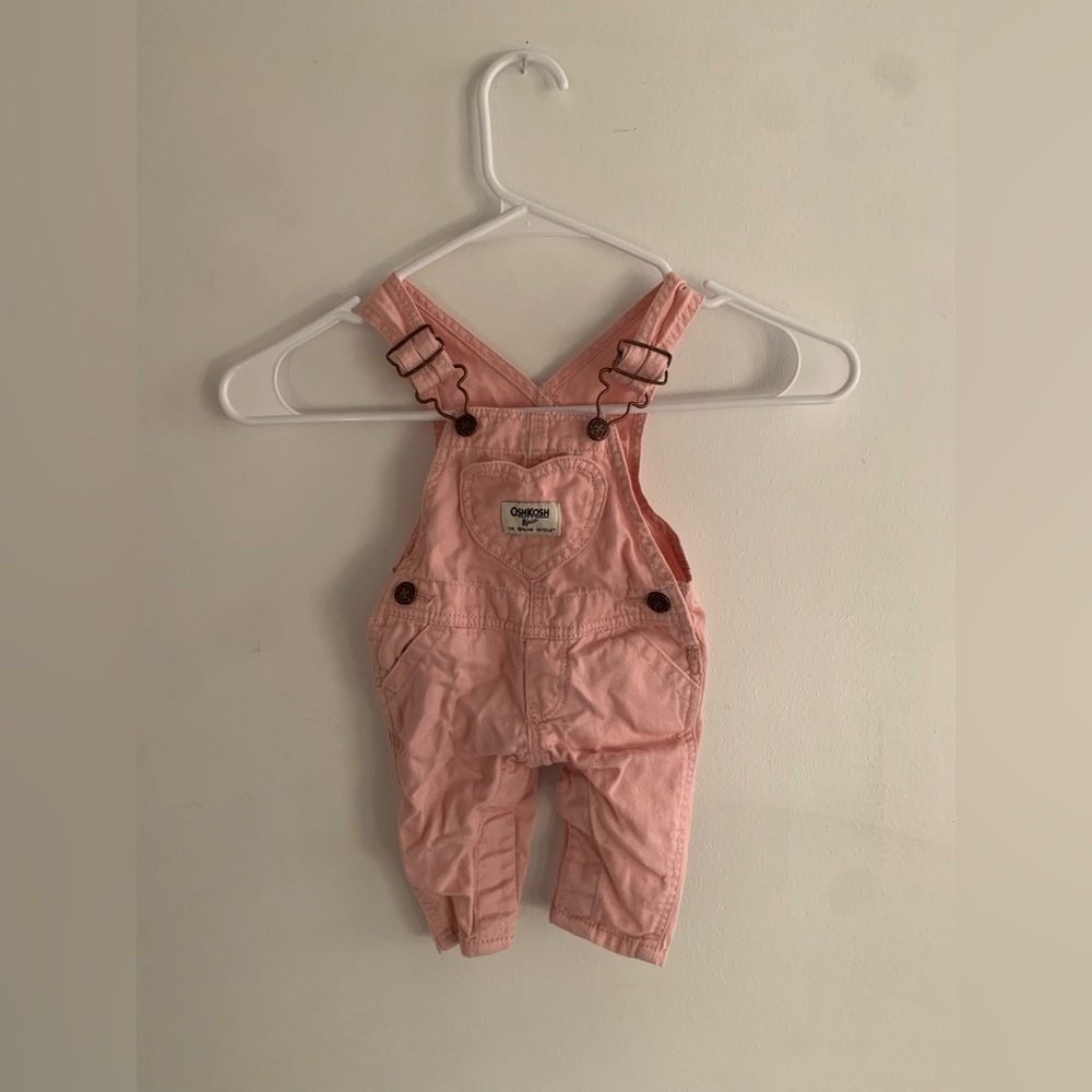 Vintage OshKosh B'gosh Pink Denim Kids Overalls Heart Pocket 3 months